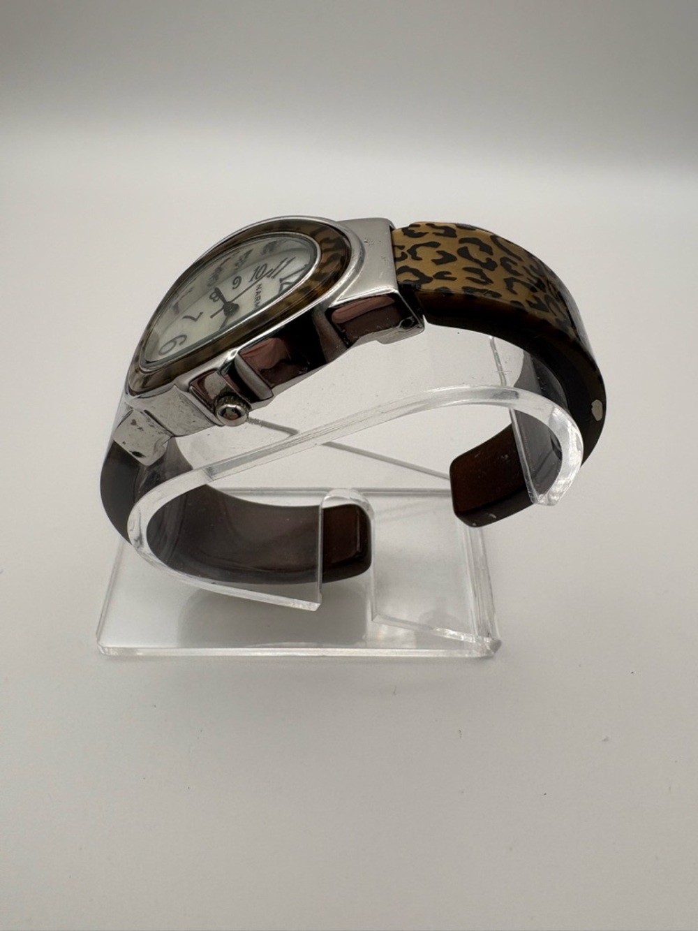 Narmi Leopard Print Oval Face Watch Bangle Cuff Bracelet New Battery Works! - Picture 3 of 7